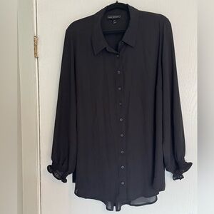 Lane Bryant Black Button-Up Sheer Blouse